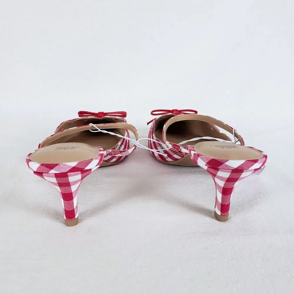 Wild Fable Coquette Gingham Kitten Heels Womens 11 Red Grommet Retro Cottage NWT - Picture 4 of 9